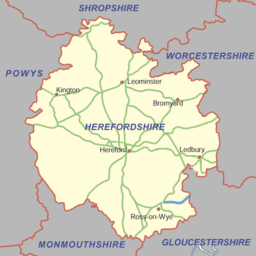 Interactive map of the English county of Herefordshire